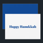 Happy Hanukkah white blue typography minimalist Holiday Card<br><div class="desc">Happy Hanukkah blue and white modern typography minimalist elegant Hanukkah Holiday Card.
Fully customisable blue text on white background on the front,  and blue background on the back of the card.</div>