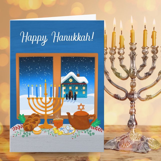 Happy Hanukkah Window Scene Cozy Winter  Card (Creator Uploaded)