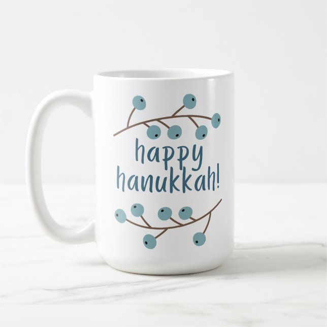 Happy Hanukkah with Berry Branches Coffee Mug (Left)