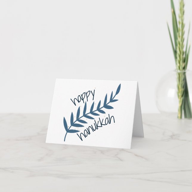 Happy Hanukkah (with Blue Leaves) Thank You Card (Front)
