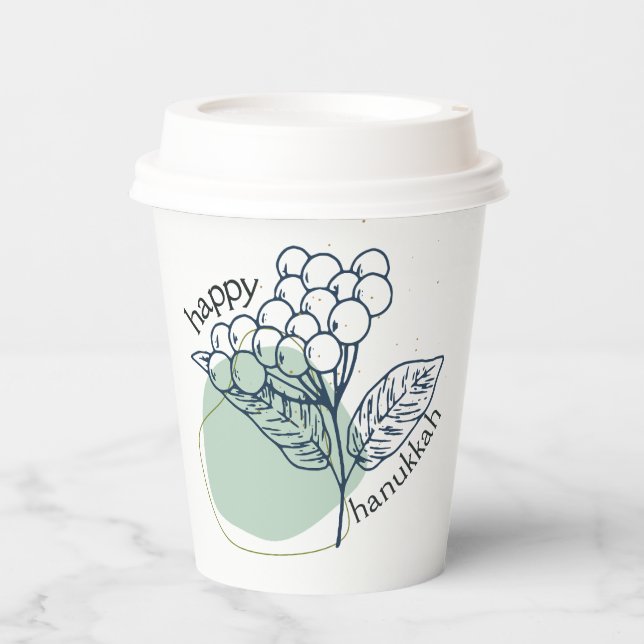 Happy Hanukkah (with Drawn Berries) Paper Cups (Front)