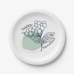 Happy Hanukkah (with Drawn Berries) Paper Plate