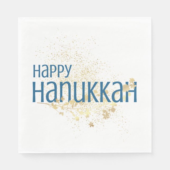 Happy Hanukkah (with Gold Foliage) Napkin (Front)