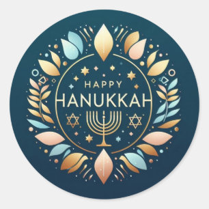 Happy Hanukkah with Menorah Classic Round Sticker