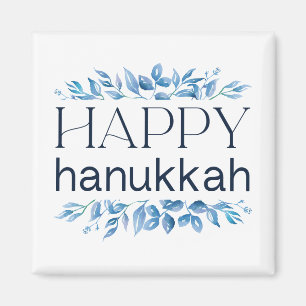 Happy Hanukkah (with Winter Watercolored Florals) Magnet
