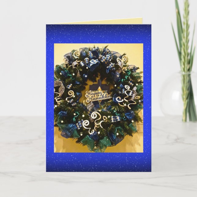 Happy Hanukkah Wreath Jewish Holiday Greeting Card (Front)