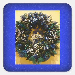 Happy Hanukkah Wreath Jewish Holiday Square Sticker