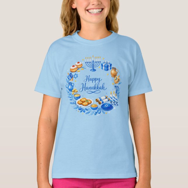 Happy Hanukkah Wreath  T-Shirt (Front)