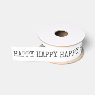 Happy Happy Birthday Black White Yellow Typography Grosgrain Ribbon