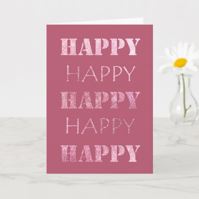Happy Happy Pink Glitzy Sparkle Card (Small Plant)