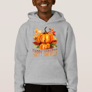 "Happy Harvest" Watercolor Pumpkin & Fall Leaves