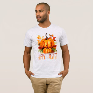 "Happy Harvest" Watercolor Pumpkin & Fall Leaves T-Shirt