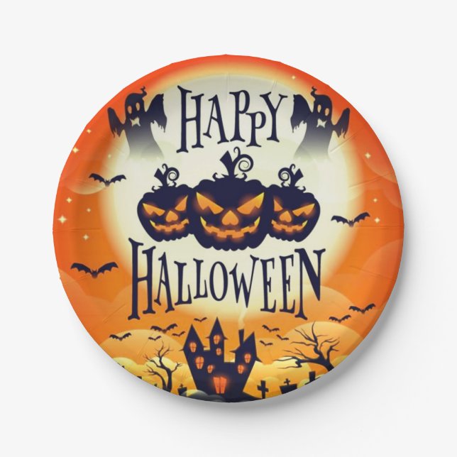 Happy Haunted Halloween Paper Plate (Front)