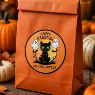 Happy Haunting Black Cat Halloween Sticker
