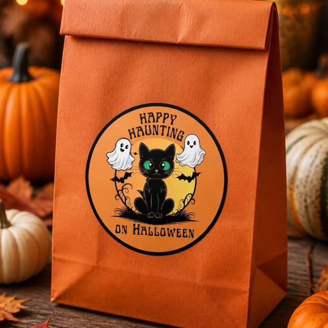 Happy Haunting Black Cat Halloween Sticker (Creator Uploaded)