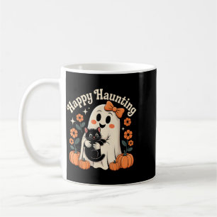 Happy Haunting Ghost And Black Cat Halloween Art Coffee Mug