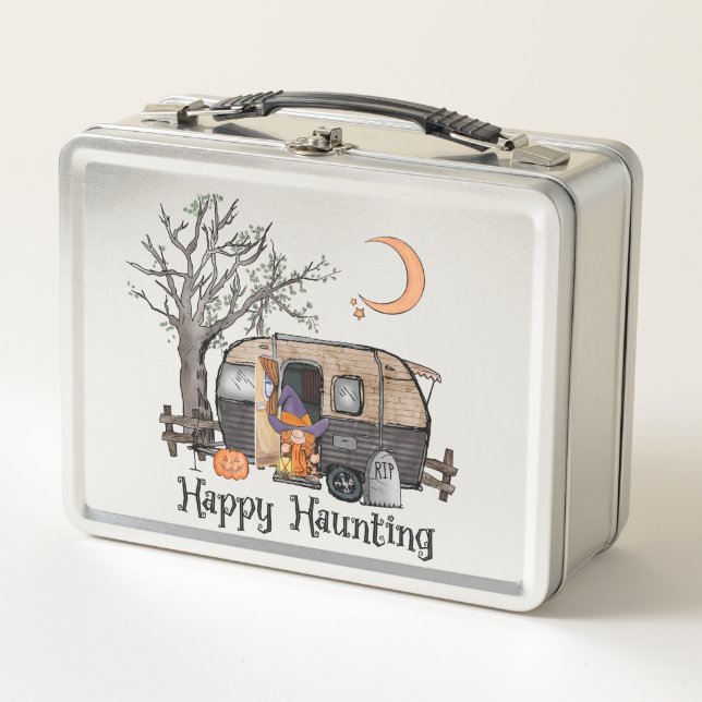 Happy Haunting | Halloween Camper | Spooky Witch Metal Lunch Box (Front)