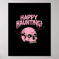Happy Haunting Skull Poster - Pink Spooky Hallowee