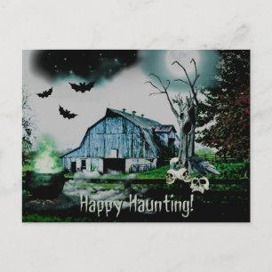 *~* Happy Haunting Skulls HALLOWEEN Postcard