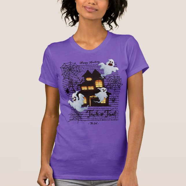 Happy Haunting Women's Halloween Ghost Tee T-Shirt (Front)