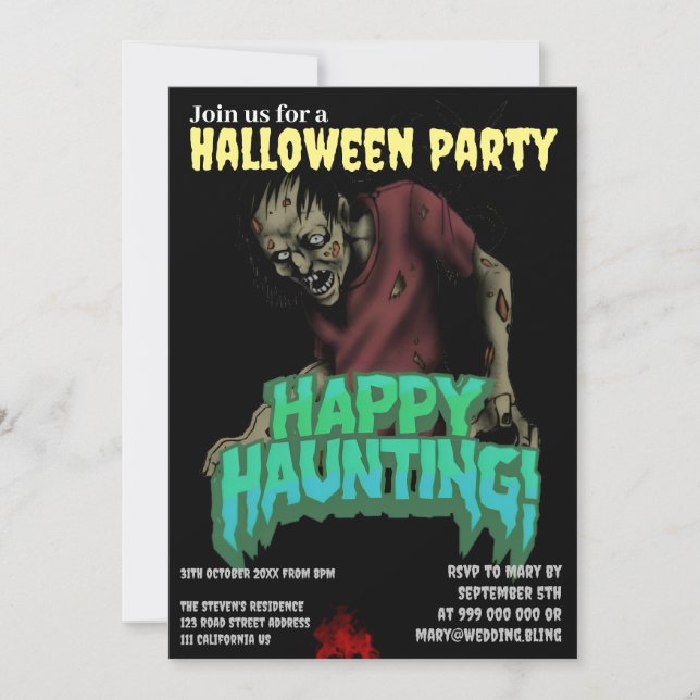 Happy Haunting Zombie Halloween Party Invitation (Front)