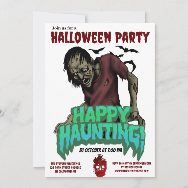 Happy Haunting Zombie Halloween Party Invitation (Front)