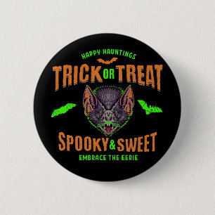Happy Hauntings   Trick or Treat Halloween Bats 6 Cm Round Badge