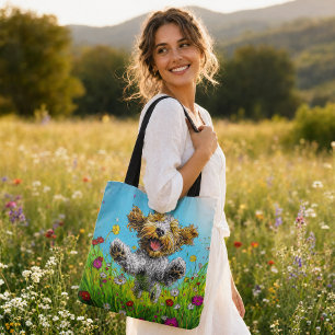 Happy Havanese Dog Colourful Wildflower Meadow Tote Bag