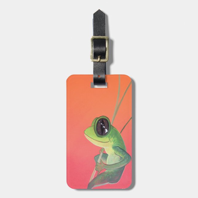 Happy Hawaiian Frog on Young Bamboo Luggage Tag (Front Vertical)