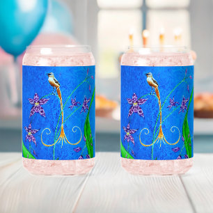 Happy Hawaiian Orchid Bird Can Glass