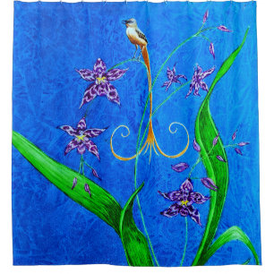 Happy Hawaiian Orchid Bird Shower Curtain