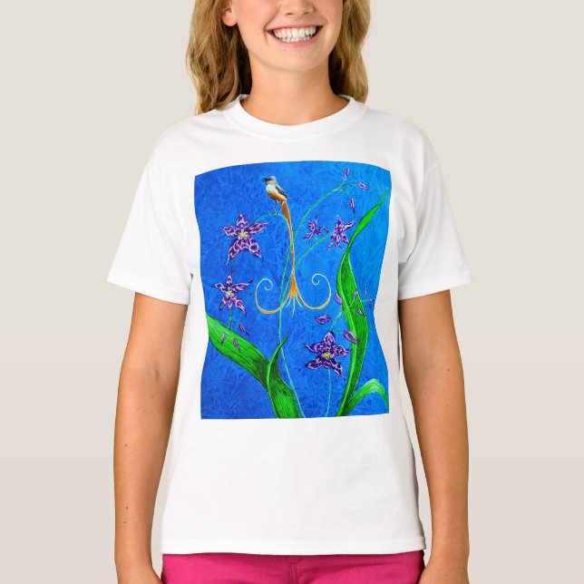 Happy Hawaiian Orchid Bird T-Shirt (Front)