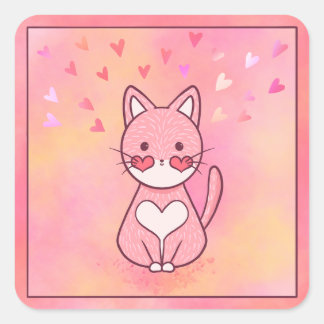 Happy Heart Cat Square Sticker