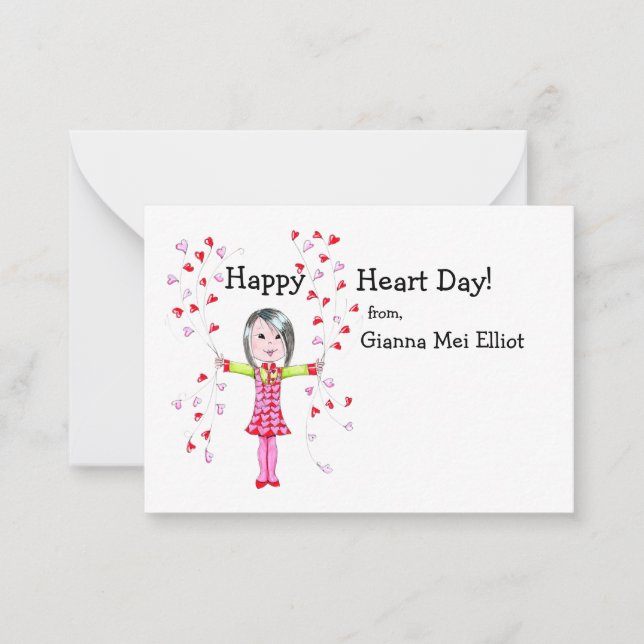 Happy Heart Day II Valentines Note Card (Front)