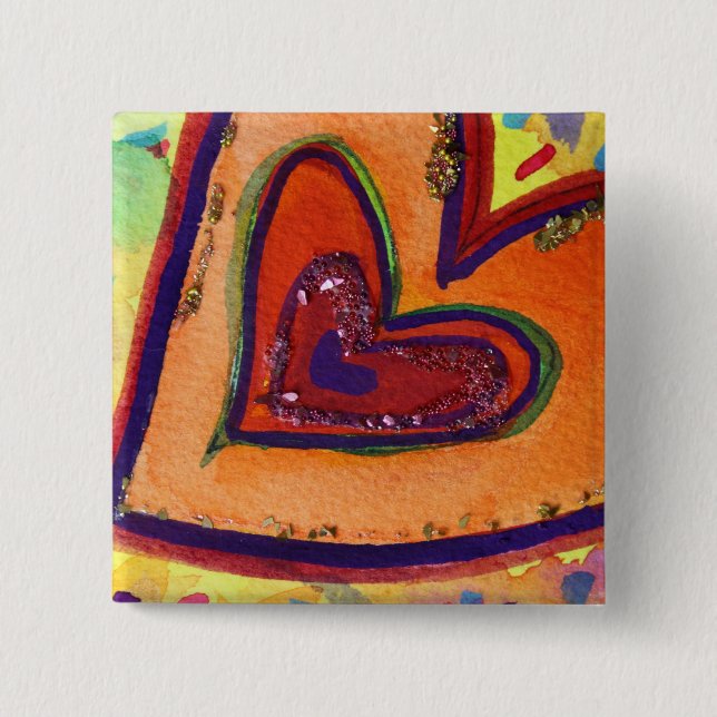 Happy Hearts Art Buttons or Pendant Pins (Front)