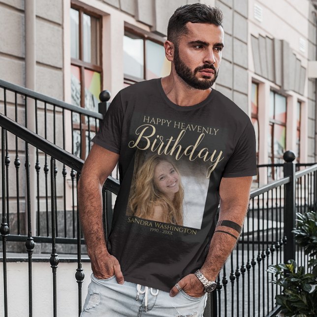 Happy Heavenly Birthday Photo Memorial T-Shirt (Creator Uploaded)