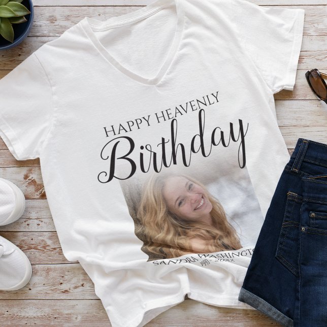 Happy Heavenly Birthday Photo Memorial T-Shirt (Creator Uploaded)