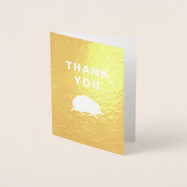 Happy Hedgehog Golden Thank You Notes Foil Card (Front)