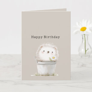 Happy Hedgehog in Bucket Daisy Flower Birthday Card