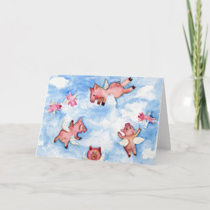 Happy Herd of Flying Pigs Greeting Card