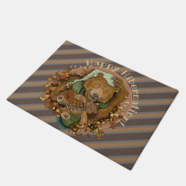 Happy Hibernation Cuddly Bear Doormat (Angled)