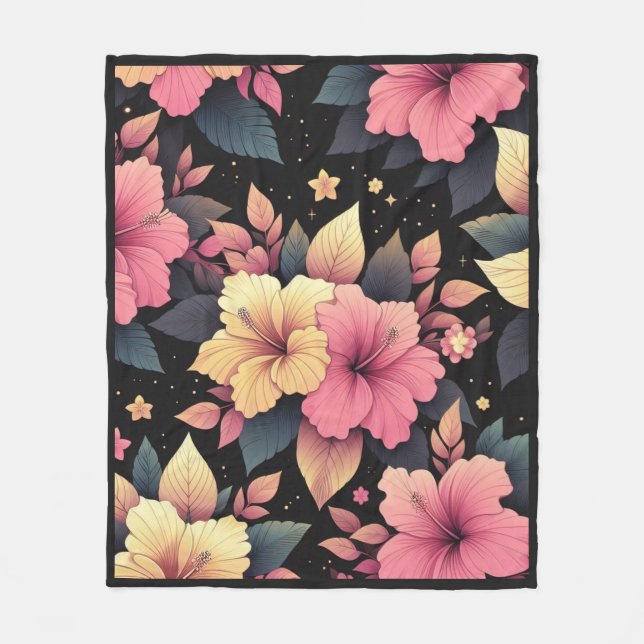 Happy Hibiscus Fleece Blanket (Front)