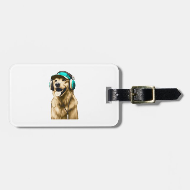 Happy Hip-Hop Golden Retriever   Luggage Tag (Front Horizontal)