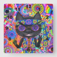 Happy Hippie Cat Sunglasses Peace Sign Flower Cute