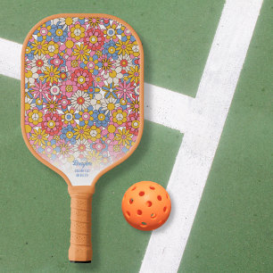Happy Hippie Flowers Personalised Text Pickleball Paddle