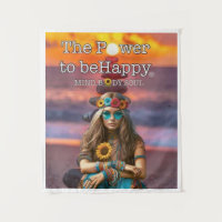 HAPPY HIPPIE GIRL TAPESTRY WALL ART