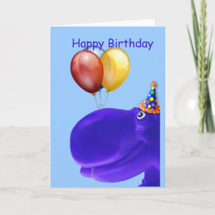 Happy Hippo Blue Birthday Card