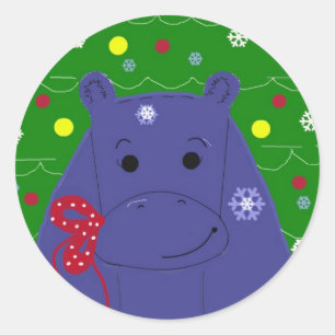 Happy Hippo Christmas Design Classic Round Sticker