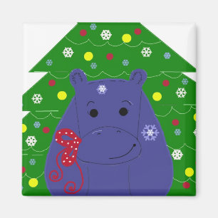 Happy Hippo Christmas Design Magnet