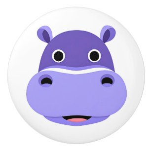 Happy Hippo Face Ceramic Knob